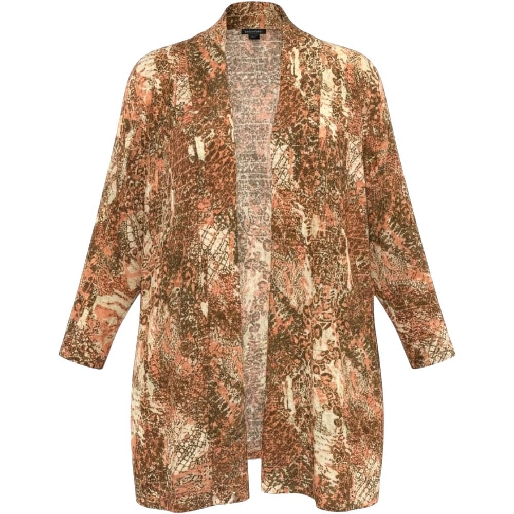 Westbound Woman‎ Cardigan Women 2X Brown Orange Excellent Abstract Burnout Print